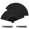 JOOTUEPO Black Folding Hand Fan, 2 Pack Black Silk Fabric