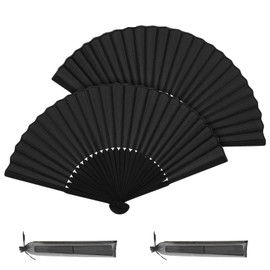 JOOTUEPO Black Folding Hand Fan, 2 Pack Black Silk Fabric Hand Fans, Folding Hand Fan Handheld Fan for Wedding, Handheld/Folding, for Wedding/Preference/Performance/Dancing/Home Decoration
