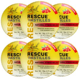 RESCUE Bach PASTILLES, Cranberry Flavor, Natural Stress Relief Lozenges, Homeopathic Flower Essence, Vegetarian, Gluten and Sugar-Free, 6-Pack