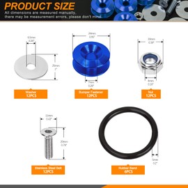 Rustark 54Pcs Blue Quick Release Fastener Kit Aluminum Bumper Clips Front Rear Bumper Fasteners Bumper Holder Clips Kit Vehicle Bumper Fender Fasteners Repair Kit for Car