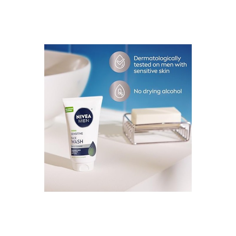 NIVEA Men Limpiador facial sensible, limpia sin secar la piel