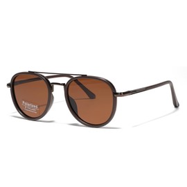 moomoobird Polarised Sunglasses for Men Women Double Bridge Round Sunglasses Metal TR90 Frame Driving Glasses, brown, L