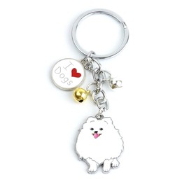 [KOYOKOMA] Dog Keychain with Bell Ring Dog Schnauzer Pomeranian Golden Bulldog Pug Border Collie Key Ring Charm, Type C