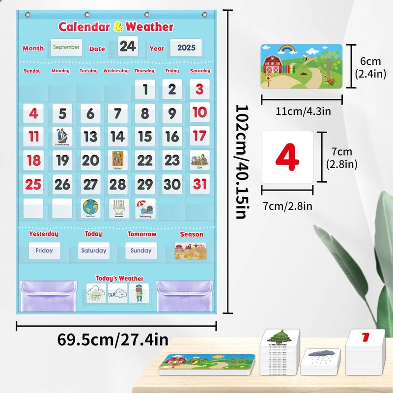 Educational Calendar and Weather Pocket Chart Set for Kids -