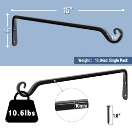 FEED GARDEN 15 Inch 2 Pack Hand-Forged Hanging Plant Bracket, Heavy Duty Metal Plant Hangers for Outdoor Hanging Bird Feeders, Lanterns, Wind Chimes, (Black, with 4 Screws)