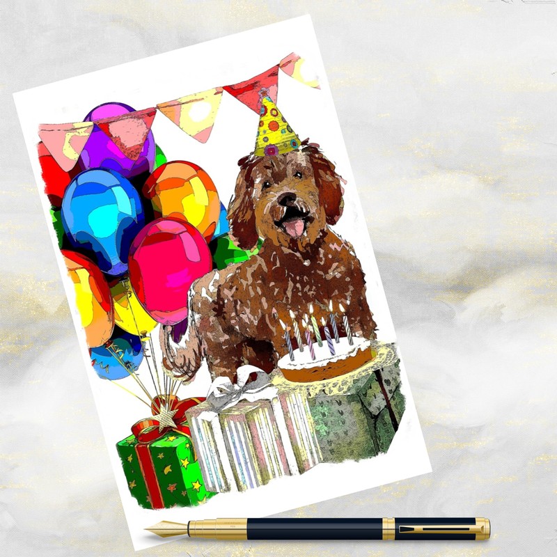 Brown Labradoodle Dog Birthday Card