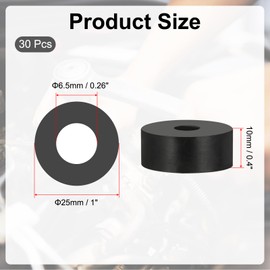 PATIKIL Multi Purpose Rubber Spacer, 30Pcs 6.5mm ID x 25mm OD x 10mm T Neoprene Round Anti-Vibration Isolation Pads Isolator Rubber Bushings Spacer Washer for HVAC Bolts Car Accessories