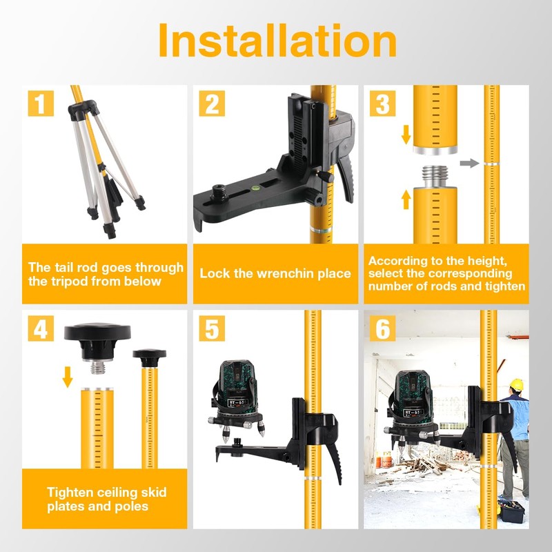 MOETER 15.7 Ft/4.8M Adjustable Lasers Level Pole with Tripod, Multipurpose