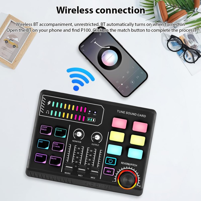Btuty Audio Mixer for Games 48V Phantom Power Audio Interface