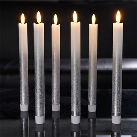 Eldnacele Flameless White Taper Candles with Remote Control Battery Operate Dinner Candles Flickering Warm 3D Wick LED Candles Real Wax Window Candles Set of 6 Christmas Wedding Home Decor 9.64”×0.78”