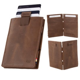GARZINI Magic Wallet with Pull-Tab, Minimalist Wallet with RFID card holder, Leather Wallet for 12 cards, Brushed Brown