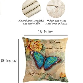 sistwon 18 x 18 Butterfly Pattern Throw Pillow Covers Vintage Style Home Decorative Cushion Cover, Set of 4 Farmhouse Spring Retro Butterfly Flowers Decorative Pillowcases,Brown(pillows-016)