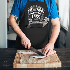 Bang Tidy Clothing 70th Birthday Gifts for Men Him Dad Husband BBQ Cooking Apron 100% Cotton 2 Pockets - Vintage Original Parts 1955 Black