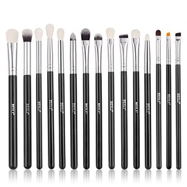 BEILI Juego de brochas de maquillaje de ojos 15 piezas de brochas de sombra de ojos de pelo de cabra natural, juego de brochas de maquillaje de...    