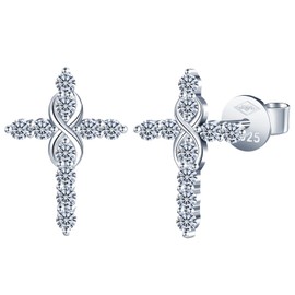 Yumilok 925 Silver Earrings for Women - Stud Earrings Cross Women's Hoop Earrings Infinity Stud Earrings with Moissanite Diamond Gift for Women