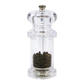 Cole & Mason 505 Refillable Spice Mill - Kitchen & Home Accessory - Table Pepper Grinder - Peppercorn Included - Acrylic - Pepper Mill 5.5"