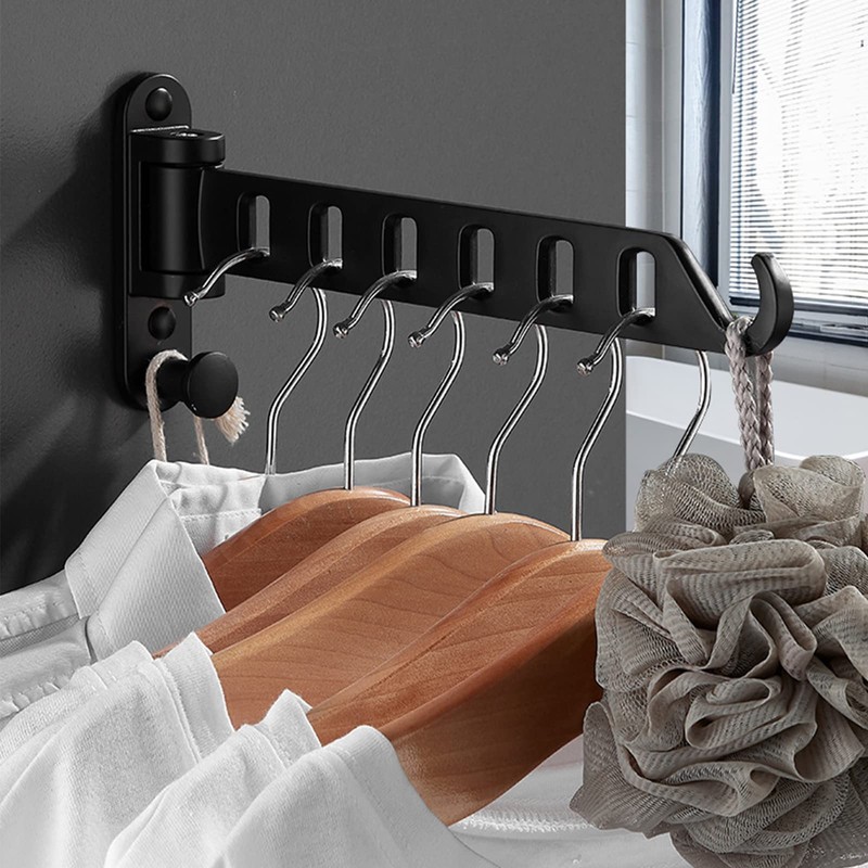 Aluminium Wall Clothes Rack Coat Hook Foldable Balcony 180° Rotating