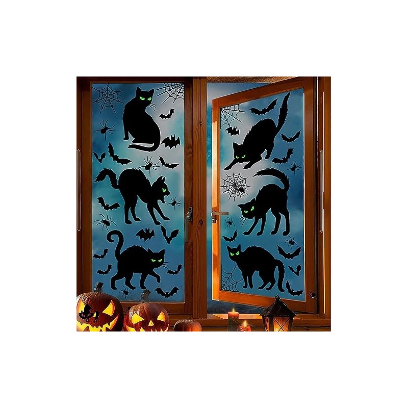 Decoración para ventanas de gato negro de Halloween, calcomanías espeluznantes