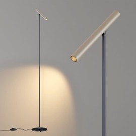 ilucezzo Floor Lamps for Living Room, 66" Modern Floor Lamp LED Standing lamp with Foot Switch 6W Warm Light Tall Lamp for Bedroom, Office, Study Room, Home, Lamp Head Adjustable (Black + Champagne)