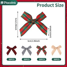 120 Pieces Mini Gingham Ribbon Bow, 2 inch Polyester Plaid Bows, Mini Christmas Bows Mini Craft Bows Premade Bows Gift Wrap Bows for Wedding Brithday Christmas Party Gift Decoration