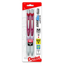 Pentel EnerGel Pearl Retractable Liquid Gel Pen, Needle Tip (0.7mm) Medium Line, Red Ink, 2-Pk (BLN77WBP2B)