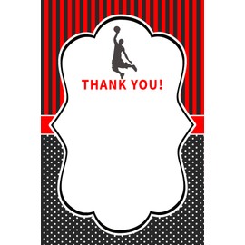 30 Thank You Cards Red Black Polka Dots Stripes Basketball Sports Design Baby Shower Birthday Party + 30 White Envelopes