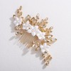 Teyglen Champagne Crystal Rhinestone Hair Comb with White Flower Hair