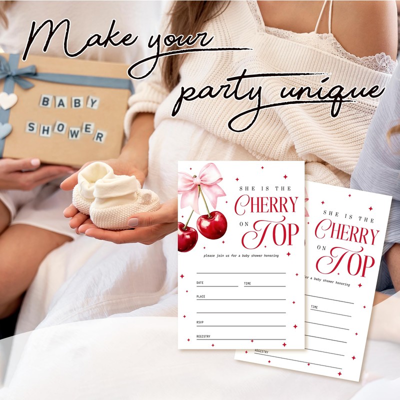 ZYQFN 20 Cherry Baby Shower Invitations, for Girls (045)