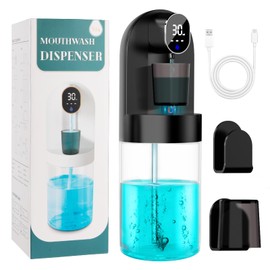 Automatic Mouthwash Dispenser for Bathroom 20.29 oz, Wall-Mounted Electric Mouth Wash Dispensers with 2 Megnetic Cups, 4 Dispensing Modes for Kids Family Couple Use (Black)
