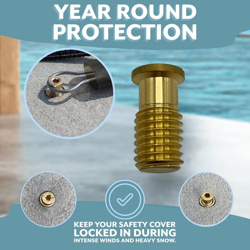 Poolzilla 5 Pack Pool Safety Cover Threaded Brass Insert Screw