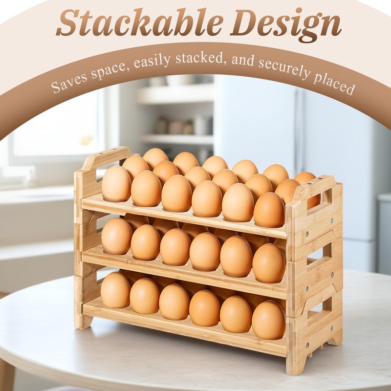 3 Pack Egg Storage for Countertop Wooden Stackable Egg Holder