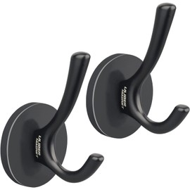 ULIBERMAGNET Strong Magnetic Double Hooks, 2-Pack Heavy Duty Heavy Duty Coat Magnetic Hooks, Rubber Magnets Large Hooks for Coat, Robe, Towel, Key Hat (Black)