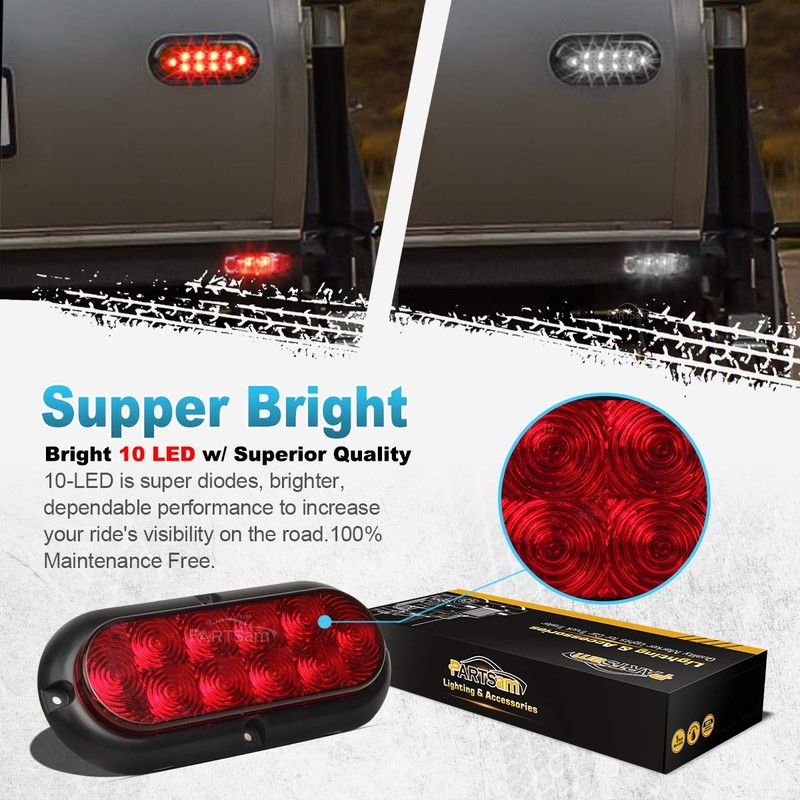 Partsam 4Pcs 6 Inch Oval Led Trailer Tail Lights Kit
