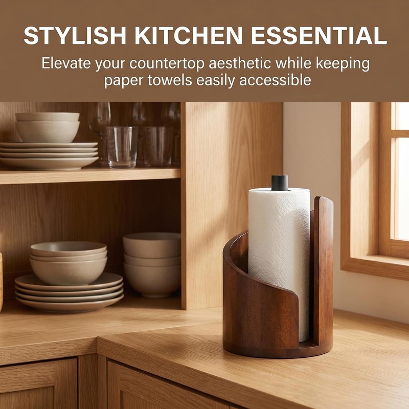 VANWYCHEN Wooden Paper Towel Holder(Brown), for Jumbo Rolls