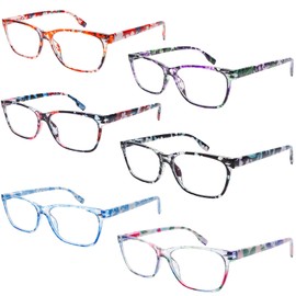 fadbon 6 Pack Reading Glasses for Women,Blue Light Blocking Glasses Anti Eyestrain Readers with Spring Hinge Eye Glasses (6 Pack Mix Color,2.00,x)