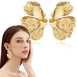 SIVZUMO 1 Pair of Gold Earrings, Flower Drop Earrings, Boho Statement Flower Earrings, Golden Flower Earrings, Hypoallergenic Fashion Jewellery for Women