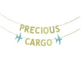 JENSENLIN Precious Cargo Plane Banner,Plane Themed Baby Shower or Gender Reveal Party Decoration,Travel Themed Baby Shower Sign Decorations.