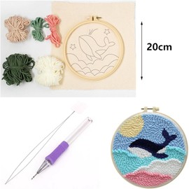 PRVCFZ Punch Needle Kit,Punch Needle Kit with Whale Pattern,Punch Needle Kits for Beginners,Beginner Punch Needle DIY Embroidery Kit,for Child, Woman, Man Craft Punch Needle Hoop Kit