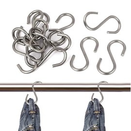 Pack of 10 S-Hooks, S-shaped Metal Hooks Made of Stainless Steel 304.2 mm Thickness 201 Stainless Steel S-shaped Hook Hanger for Kitchen, Bathroom, Wardrobe, Anti-Drop Design, S Hooks for Kitchen