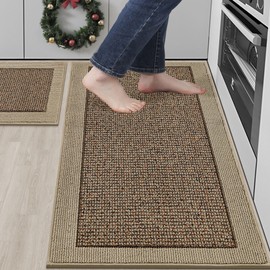 BEQHAUSE Kitchen Rugs and Mats Set of 2 Non-Slip Kitchen Mats for Floor, Absorbent and Stain Resistant Kitchen Runner, Machine Washable Rugs for Kitchen, Laundry & Sink, 20"x32"+20"x48", Taupe
