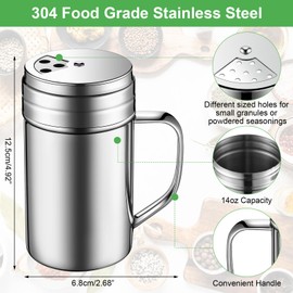 6 Pcs 14 oz Spice Shaker with Holes and Lids Seasoning Bottles 304 Stainless Steel Dredge Shaker Salt Pepper Containers with Lids and Adjustable Holes for Kitchen Powder