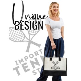 InnoBeta Tennis Gifts for Women Canvas Tote Bag, Important Tennis Stuff Bag with Top Zipper Closure and Shoulder Strap for Tennis Lovers, Coaches for Birthday, Christmas