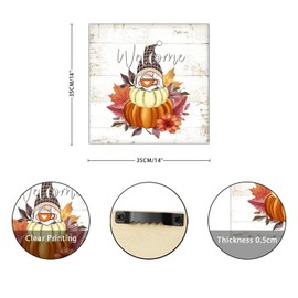 Fall Welcome Wood Signs Vintage Gnome Pumpkin Maple Leaves Wall Plaque Harvest Thanksgiving Wall Decor Farmhouse Rustic Wooden For Bedroom Living Room Office Outdoor Home Housewarming Gift 14x14in