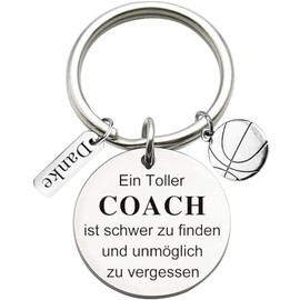 Stainless Steel Keyring with Engraving "Ein Toller Coach ist schwer zu finden und immöglich zu vergessen" Keyring Teacher Coach Keychain Gift for Teacher's Day, Basketball Decor, silver
