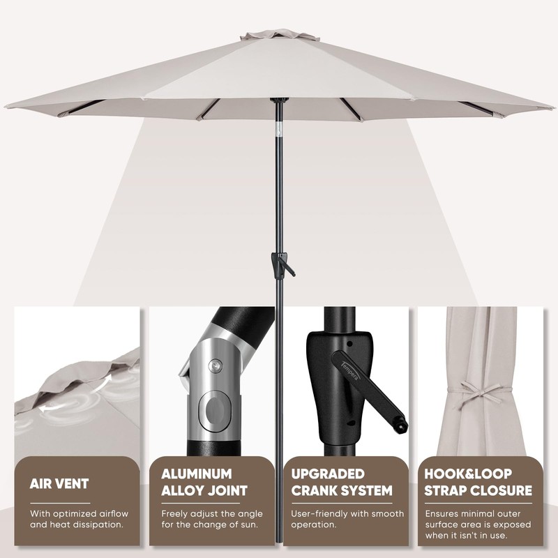 Tempera 9ft Patio Market Outdoor Table Umbrella with Push Button