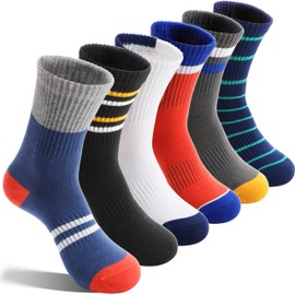 EBMORE Kids Boys Socks Athletic Basketball Crew Youth Sport Soft Outdoor Socks Cotton Breathable 6 Pairs Gift Stocking Stuffers for Kids(Mixed Color,9-15 Years)