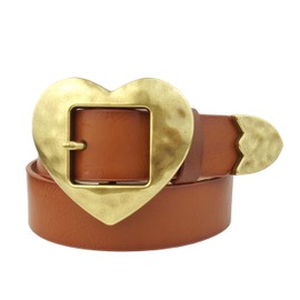 Axesoria Vintage Gold Heart Buckle and Tip Belt (Tan, S), Small