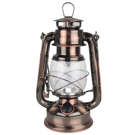 Vintage LED Hurricane Lantern, Warm White Battery Operated Lantern, Antique Metal Hanging Lantern with Dimmer Switch, 15 LEDs, 150 Lumen for Indoor or Outdoor Usage (Copper)