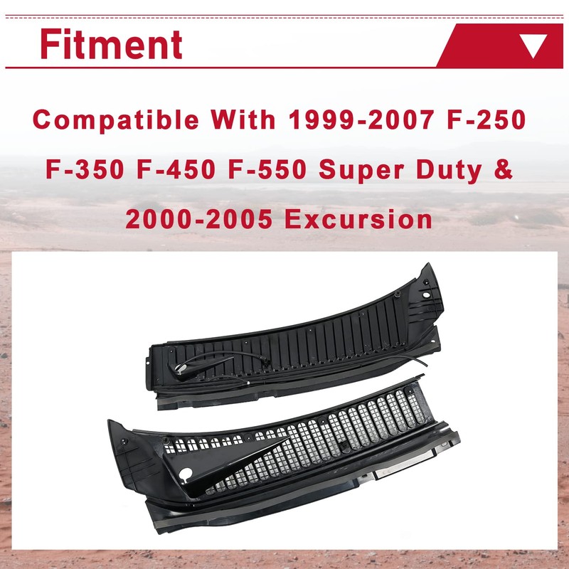 HECASA Windshield Wiper Cowl Vent Grille Compatible with 1999-2007 Ford