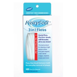 Proxysoft 3 in 1 Floss - 100 vorgeschnittene Stränge (Zahnseide, Flex-Garnpinsel, steifer Einfädler in einem Strang) 6er-Pack